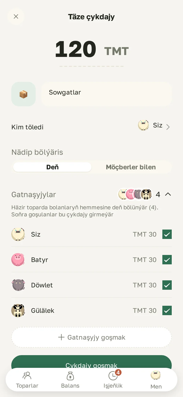 Täze çykdajy: möçber, kim töledi, deň ýa-da möçberler boýunça bölmek