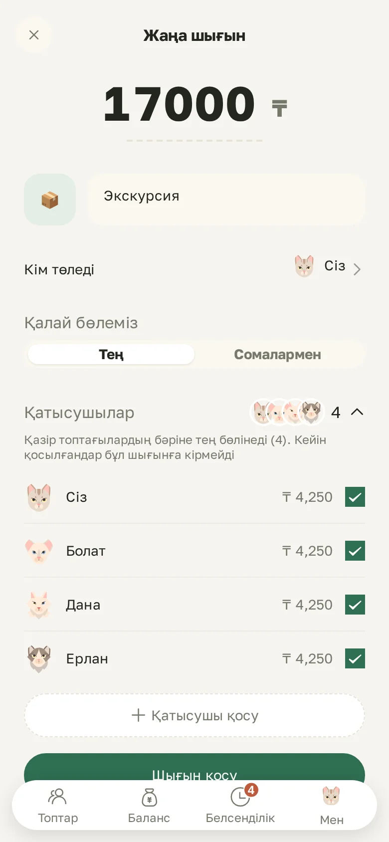 Жаңа шығын: сомасы, кім төледі, тең немесе сомамен бөлу