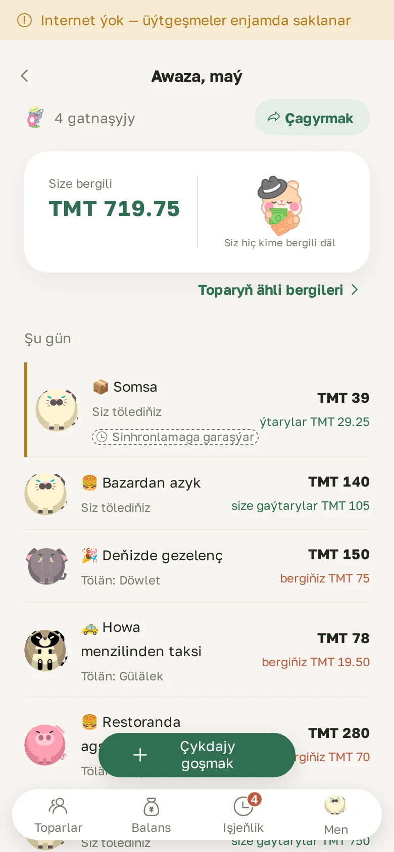 Torsuz ýazylan, «Sinhronlamaga garaşýar» belgili çykdajy