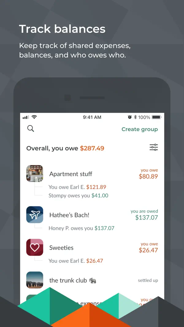 Экран приложения Splitwise